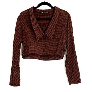 Zara Brown Checkered Crop Top